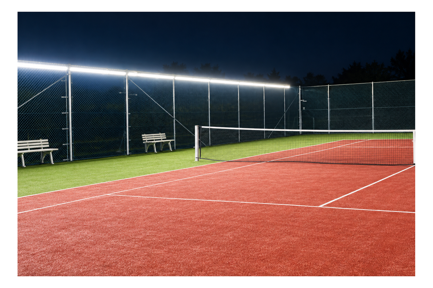 On the sides of the tennis court